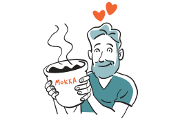 Illustration af kaffeelskende mand