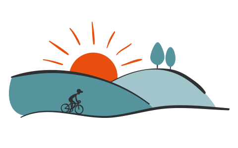 Illustration af cykel der kører i solnedgangen