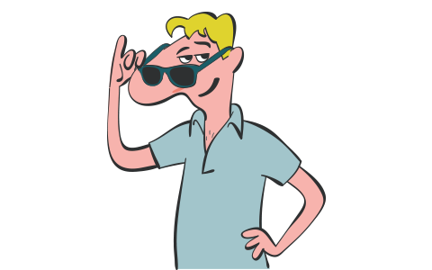 Illustration af figuren Karsten med solbriller